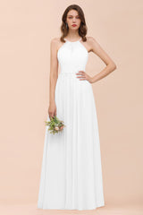 Gorgeous Chiffon Halter Ruffle Affordable Long Bridesmaid Dress-Babyonlines