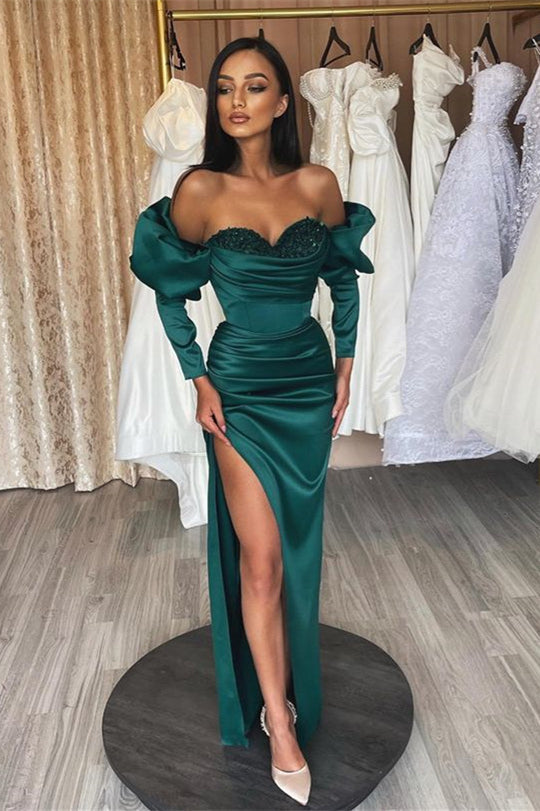 Gorgeous Emerald Evening Dress Prom Dress Long Sleeves Bubble Sleeves Sweetheart with Sequins