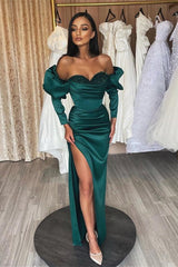 Gorgeous Emerald Evening Dress Prom Dress Long Sleeves Bubble Sleeves Sweetheart with Sequins