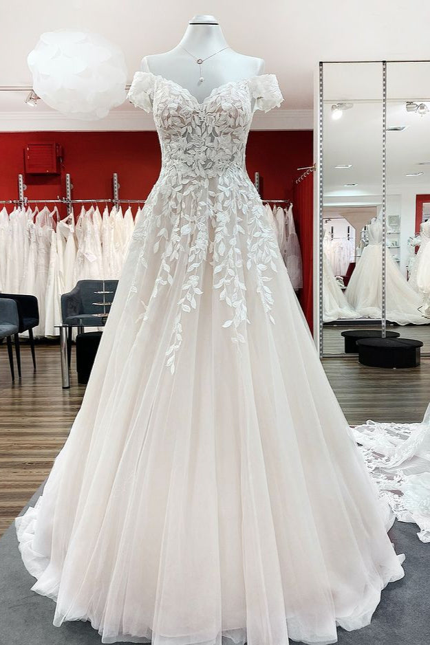 Gorgeous Off-the-shoulder A-line Wedding Dress With Lace Tulle Ruffles