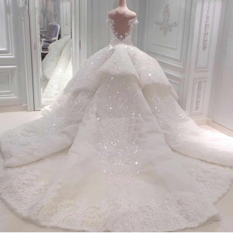 Gorgeous Off-the-Shoulder Ball Gown Wedding Dress with Beadings