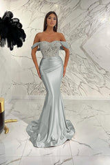 Gorgeous Off the Shoulder Mermaid Prom Dress with Sequins, Beading and Pleats