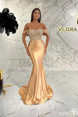 Gorgeous Off the Shoulder Mermaid Prom Dress with Sequins, Beading and Pleats