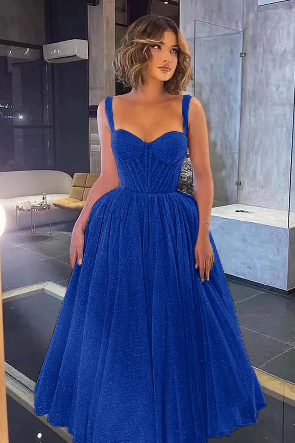 Gorgeous Spaghetti Strap Sweetheart Prom Dress with Sequins and Tulle