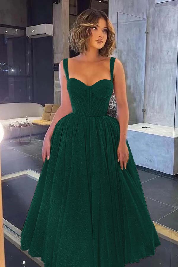 Gorgeous Spaghetti Strap Sweetheart Prom Dress with Sequins and Tulle