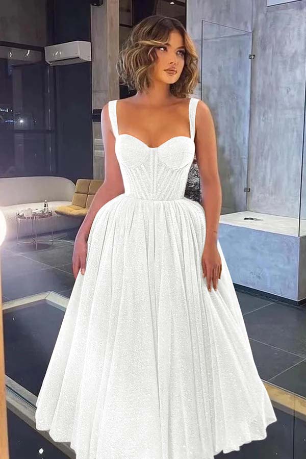 Gorgeous Spaghetti Strap Sweetheart Prom Dress with Sequins and Tulle