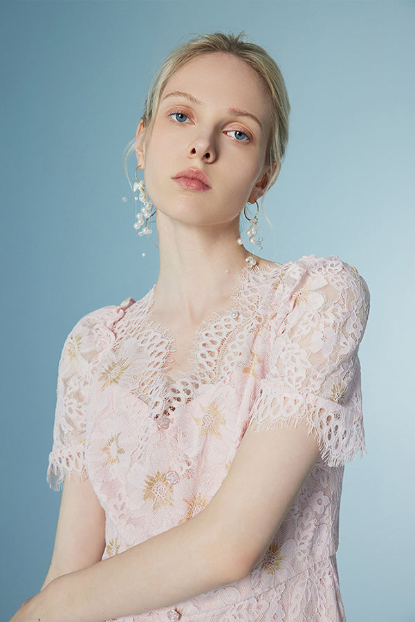 Babyonlines Graceful Short Sleeves A-line Lace Floral Dresses