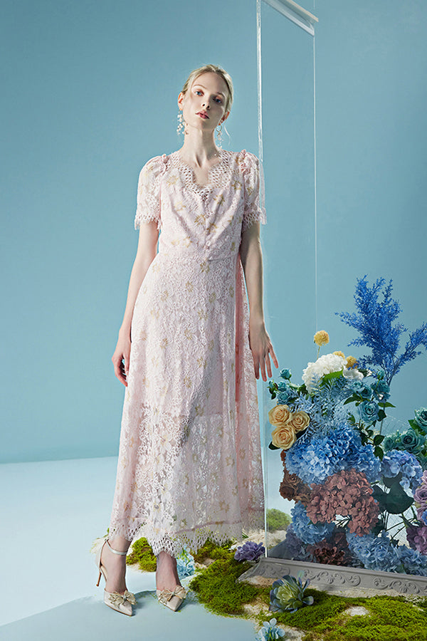 Babyonlines Graceful Short Sleeves A-line Lace Floral Dresses