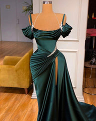 Chic Off the Shoulder Pleated Long Prom Dress with Beading Split