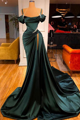 Chic Off the Shoulder Pleated Long Prom Dress with Beading Split