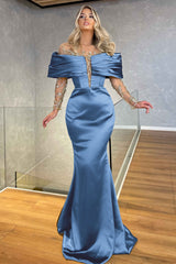 Green Off the Shoulder Long Sleeve Prom Dress with Beading