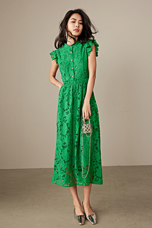 Babyonlines Green Sleeveless A-line Lace Dresses