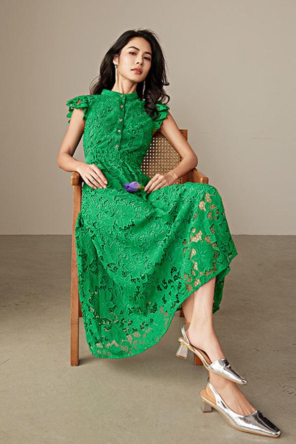 Babyonlines Green Sleeveless A-line Lace Dresses