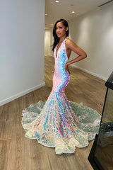 Halter Mermaid Long Prom Dress with Sequins