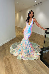 Halter Mermaid Long Prom Dress with Sequins