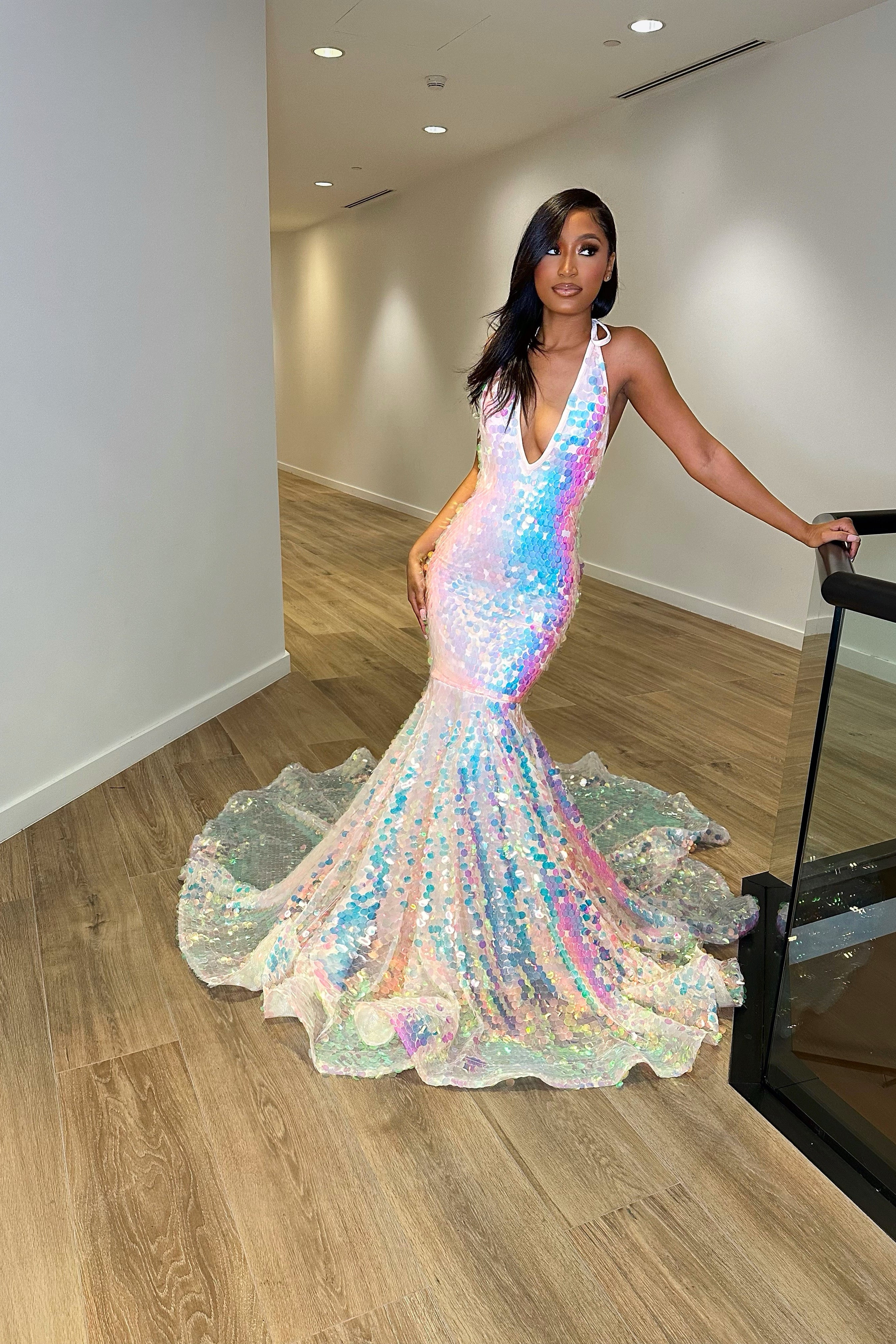 Halter Mermaid Long Prom Dress with Sequins