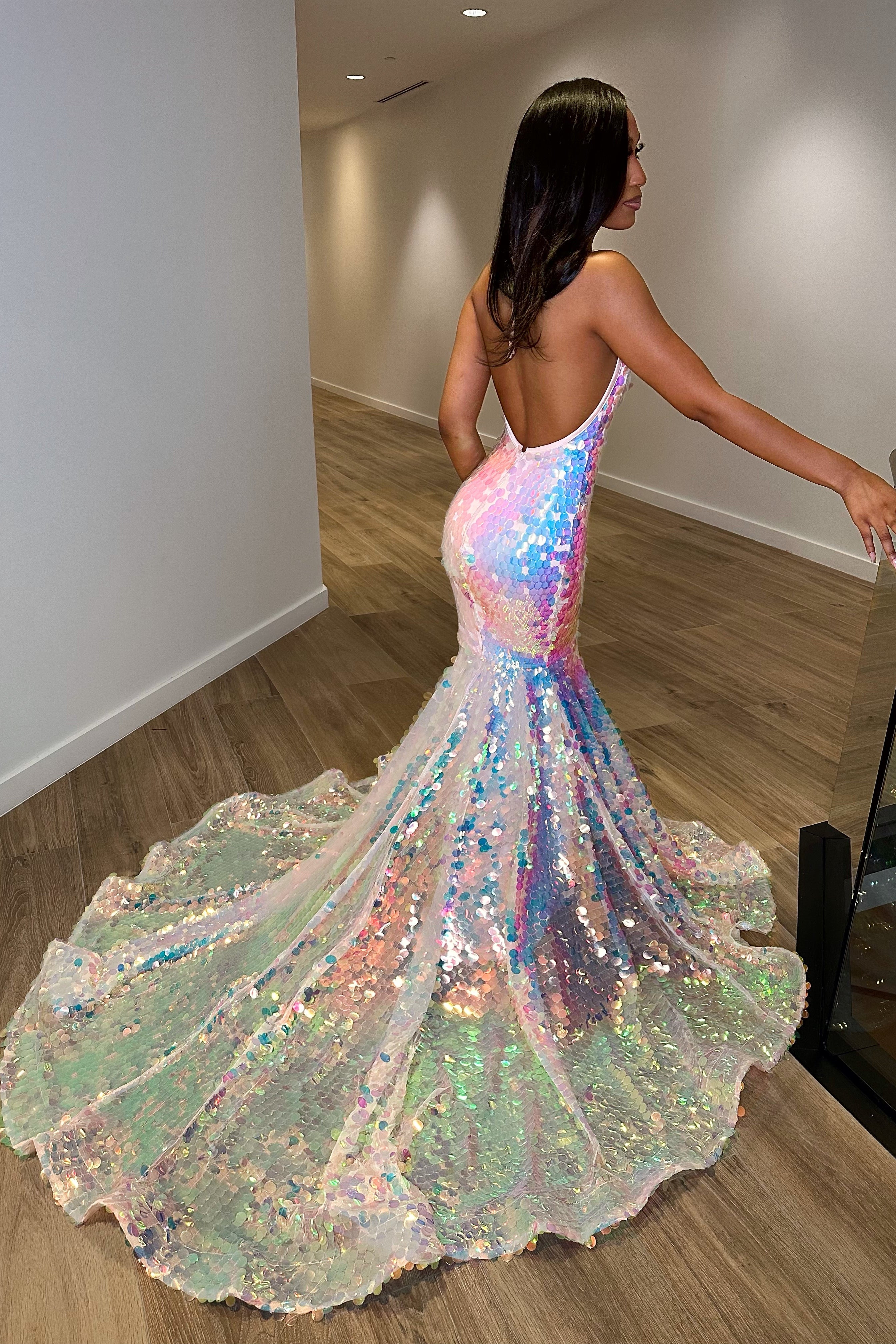 Halter Mermaid Long Prom Dress with Sequins
