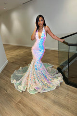 Halter Mermaid Long Prom Dress with Sequins