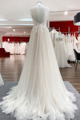 Halter Sleeveless A-Line Wedding Dress with Open Back, Lace, and Tulle