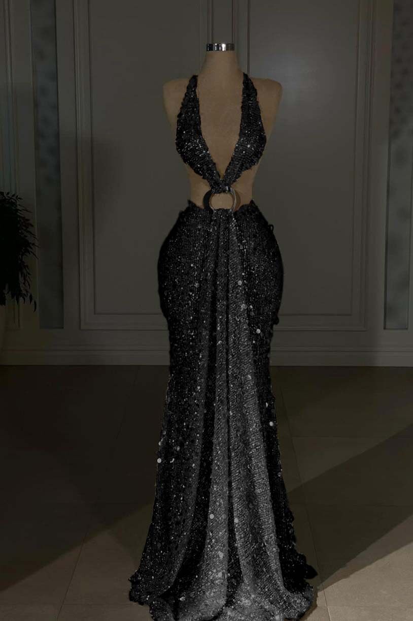 Halter Backless Mermaid Long Prom Dress with Sequins