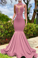 Halter Mermaid Long Prom Dress with Appliques and Ruffles
