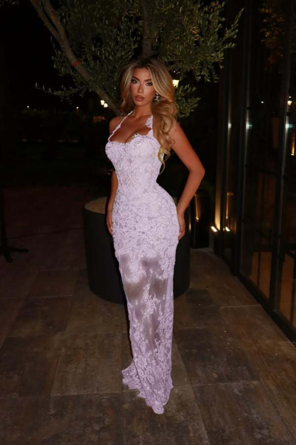 Halter Mermaid Long Prom Dress with Lace Embroidery