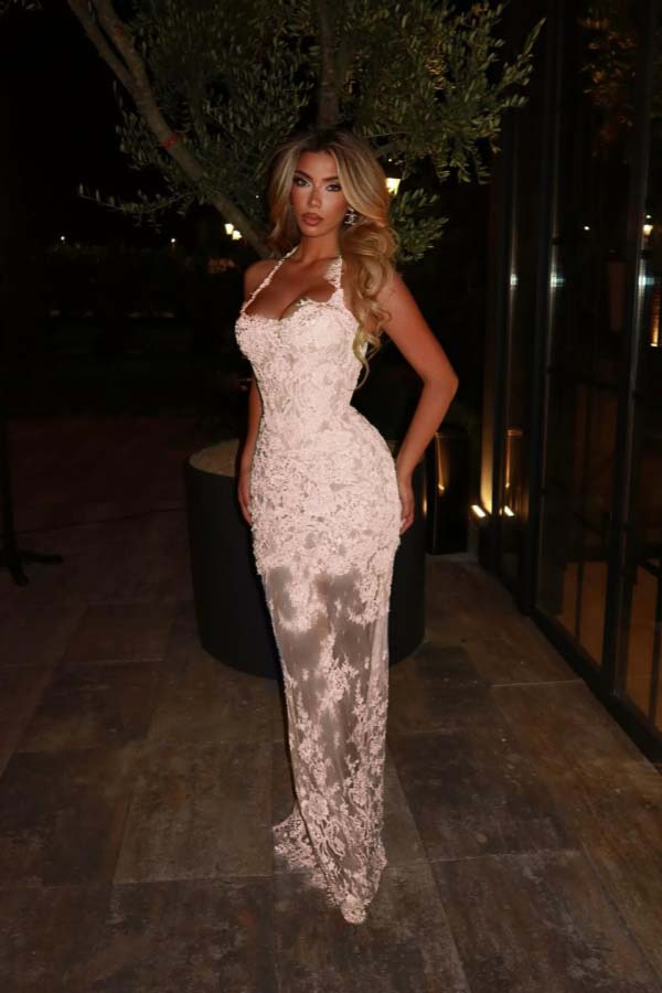 Halter Mermaid Long Prom Dress with Lace Embroidery