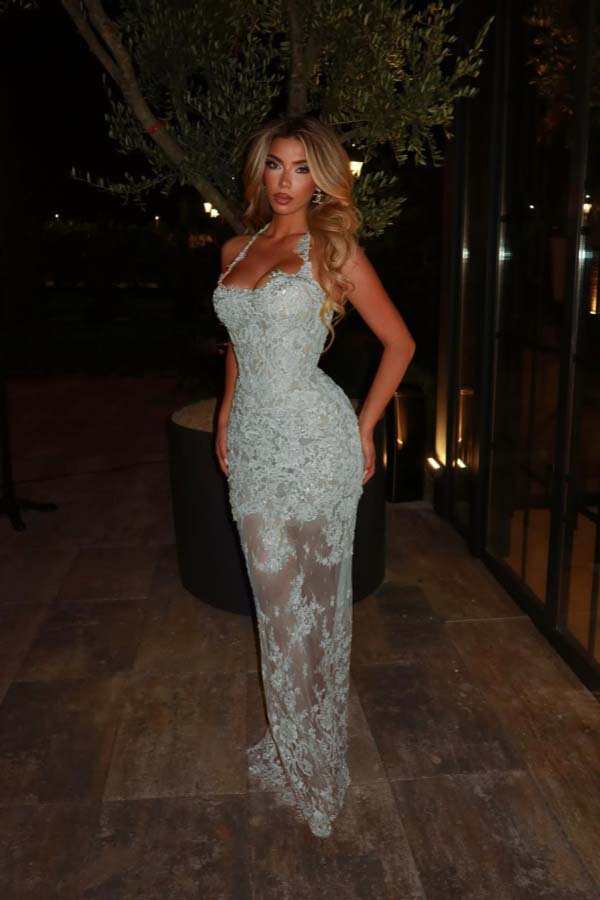 Halter Mermaid Long Prom Dress with Lace Embroidery