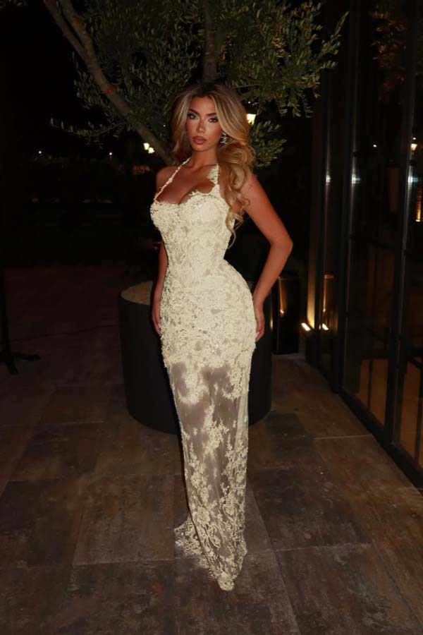 Halter Mermaid Long Prom Dress with Lace Embroidery