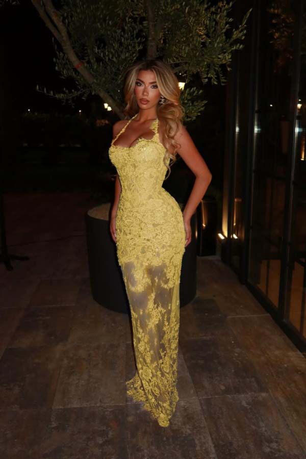 Halter Mermaid Long Prom Dress with Lace Embroidery