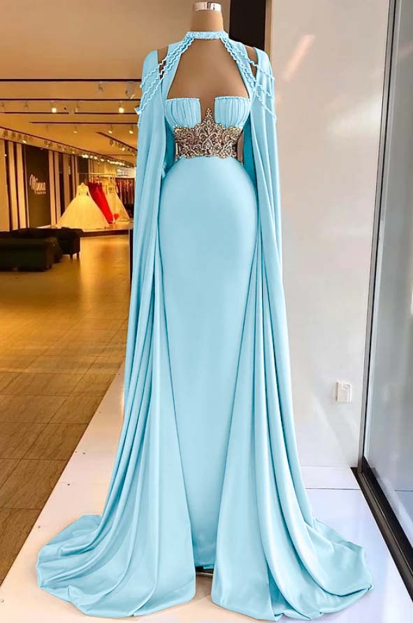 Halter Mermaid Long Prom Dress with Pleated Beading