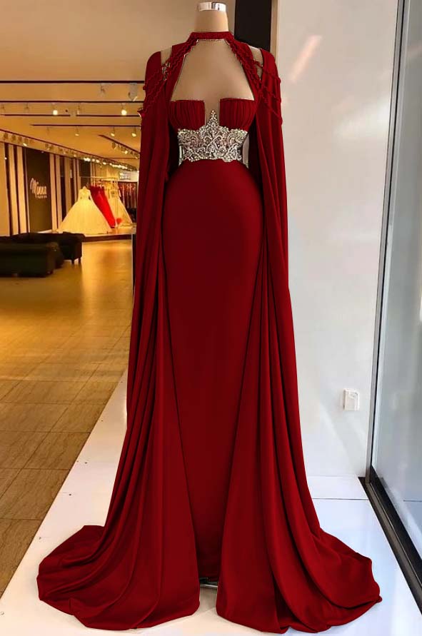 Halter Mermaid Long Prom Dress with Pleated Beading