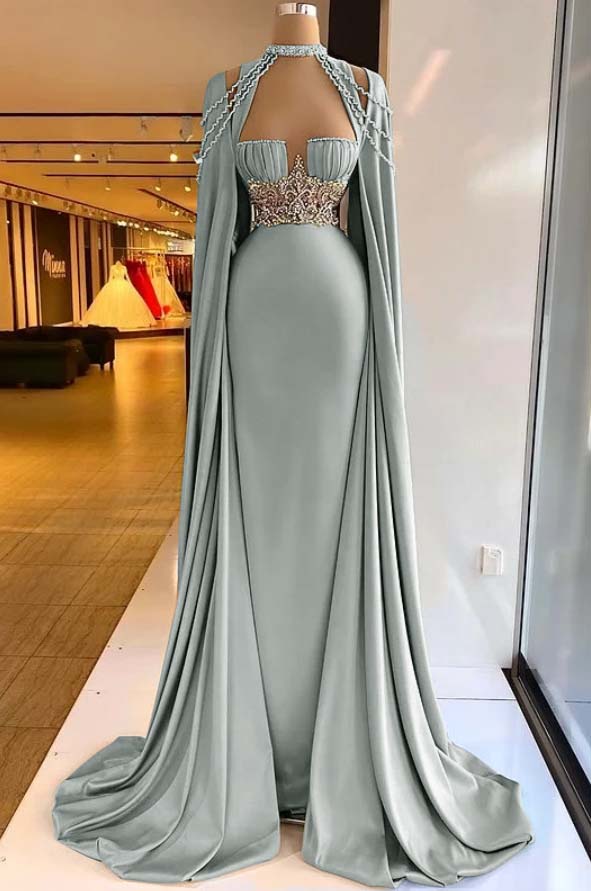 Halter Mermaid Long Prom Dress with Pleated Beading