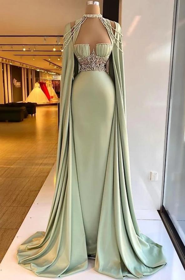 Halter Mermaid Long Prom Dress with Pleated Beading