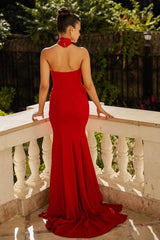 Halter Mermaid Long Pleated Prom Dress with Ruffles