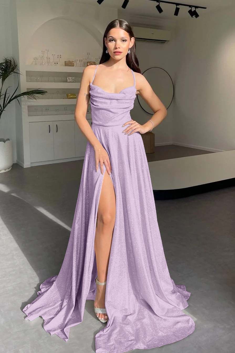 Halter Long Pleated Prom Dress with Sequins and Split