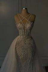 Halter Mermaid Long Prom Dress with Beading Tulle