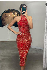 Elegant Halter Sequins Short Prom Dress with Side Split
