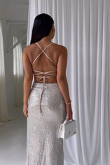 Halter Spaghetti Strap Backless Long Prom Dress with Front Split
