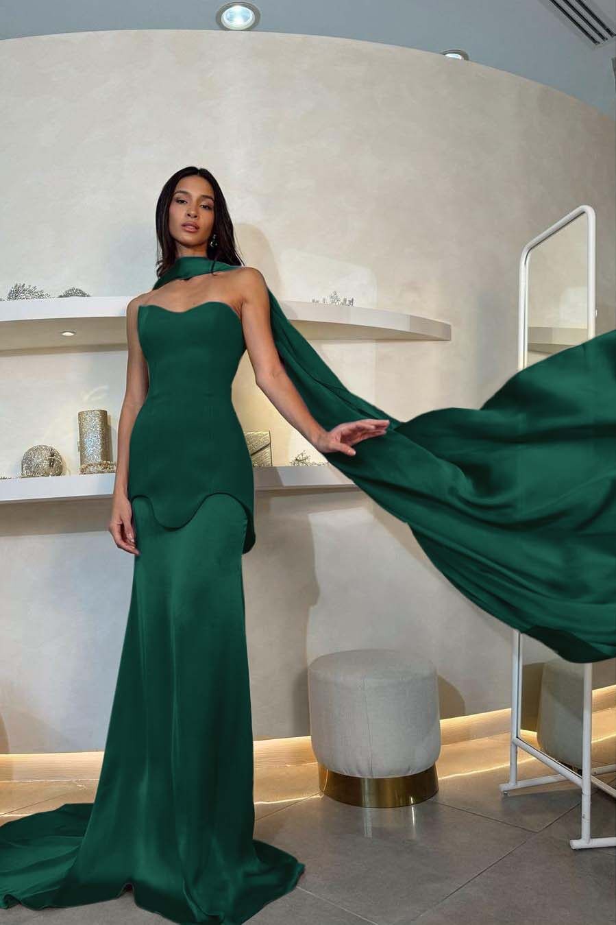 Halter Strapless Mermaid Long Pleated Prom Dress