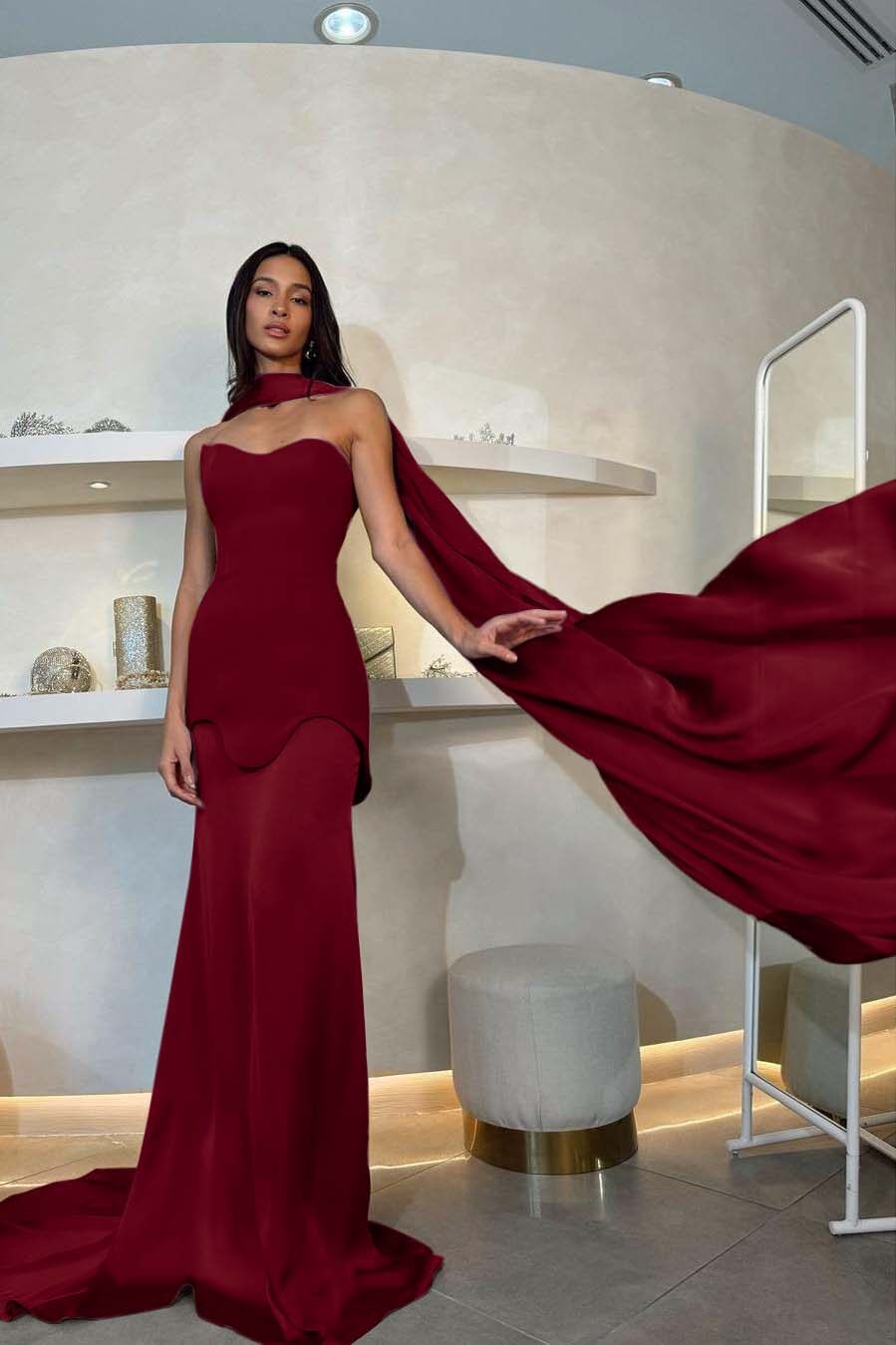 Halter Strapless Mermaid Long Pleated Prom Dress