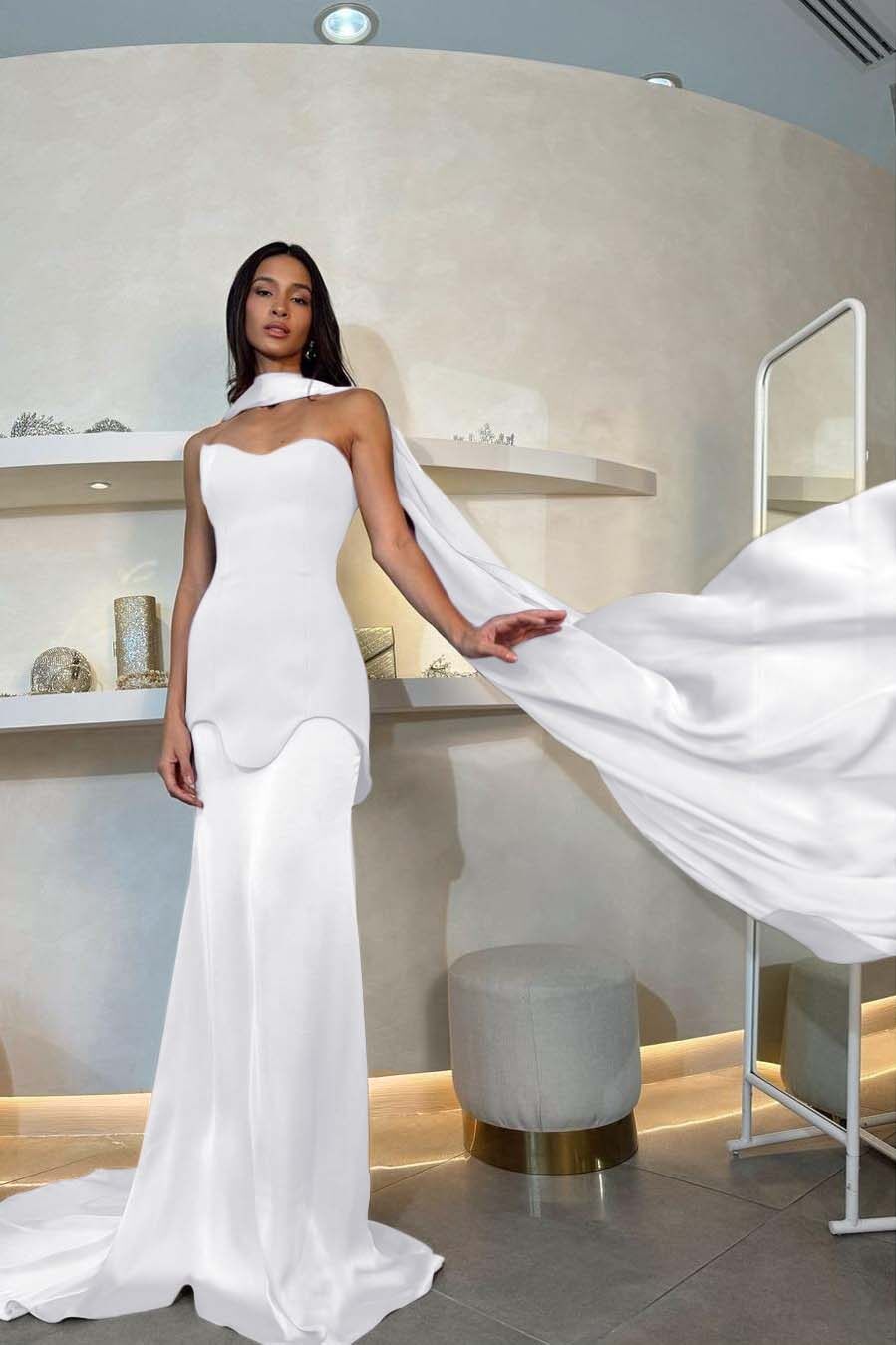 Halter Strapless Mermaid Long Pleated Prom Dress