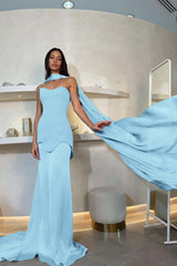 Halter Strapless Mermaid Long Pleated Prom Dress