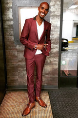 Handsome Burgundy Wedding Suit with Peaked Lapel for Men