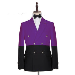 Handsome Purple Double-Breasted Wedding Tuxedo with Peaked Lapel