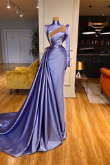 High Neck Long Sleeve Mermaid Long Prom Dress with Beading and Ruffles