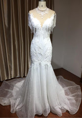 High Neck Mermaid Wedding Dress with Beading and Tassels