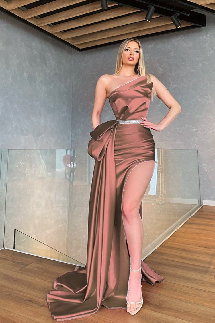 Fuchsia Prom Dress with High Split and Trail