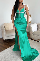 Jade Spaghetti Strap Mermaid Prom Dress with High Split