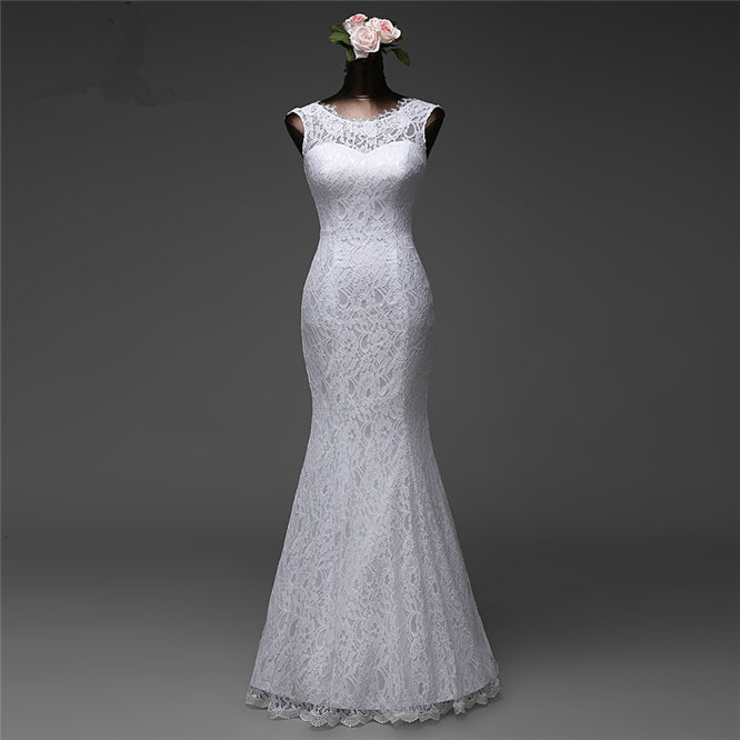 Jewel Neck Floor-Length Mermaid Wedding Dress with Lace